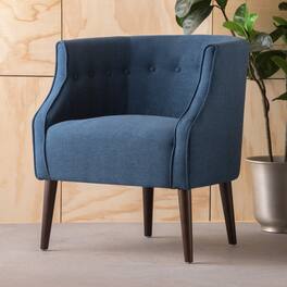 APRILSOUL - Contemporary Upholstered Club Chair with Button Tufting Blue Fabric and Birch Wood Legs - Navy