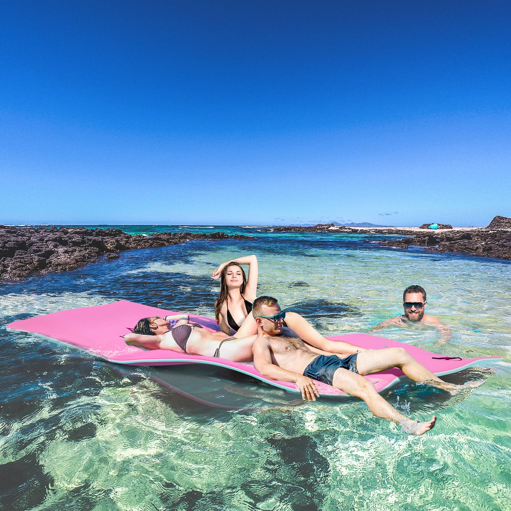 Alt View 1. Soozier - 12' x 5' Lily Pad Floating Mat with Cup Holder Table, 3-Layer Portable Roll-Up Water Mat Float Dock for 2-3 People.