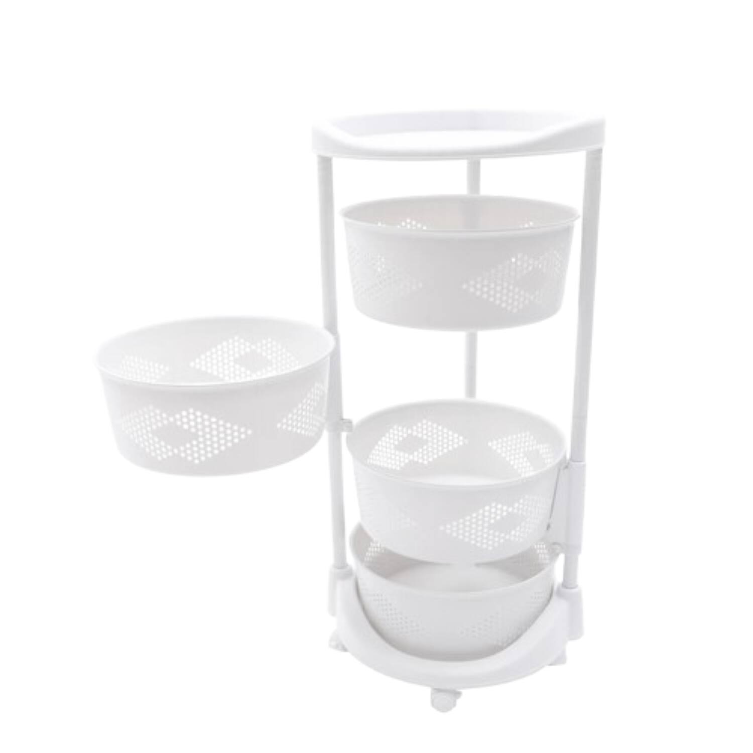 Front. Home Collection - Multi-Layer Rotating Basket Kitchen Storage Rack with Wheels - White.