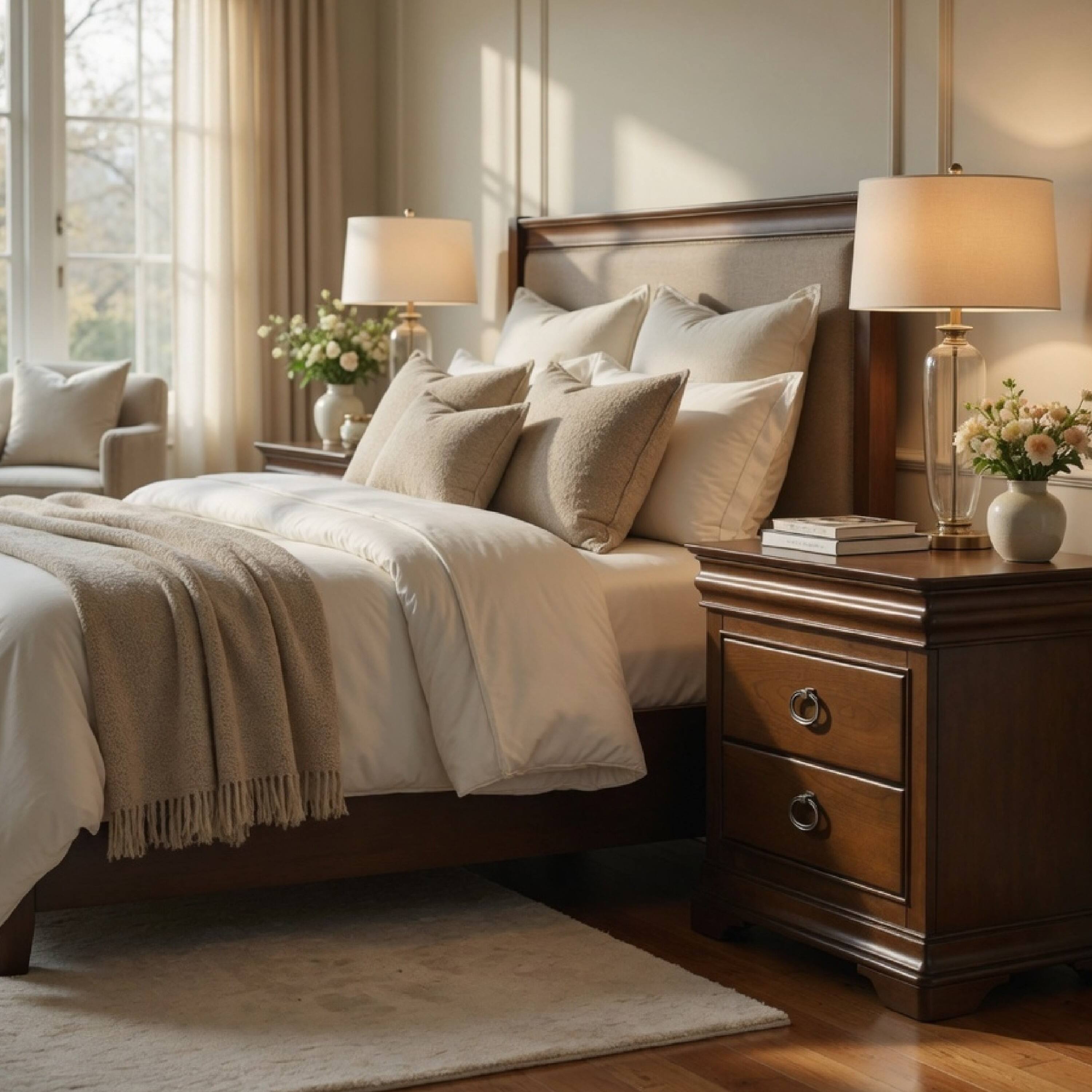 Alt View 8. Manhattan Lane - Gravis Nightstand with 3 Drawers, Crown Moldings, 28 Inch - Cherry Brown.