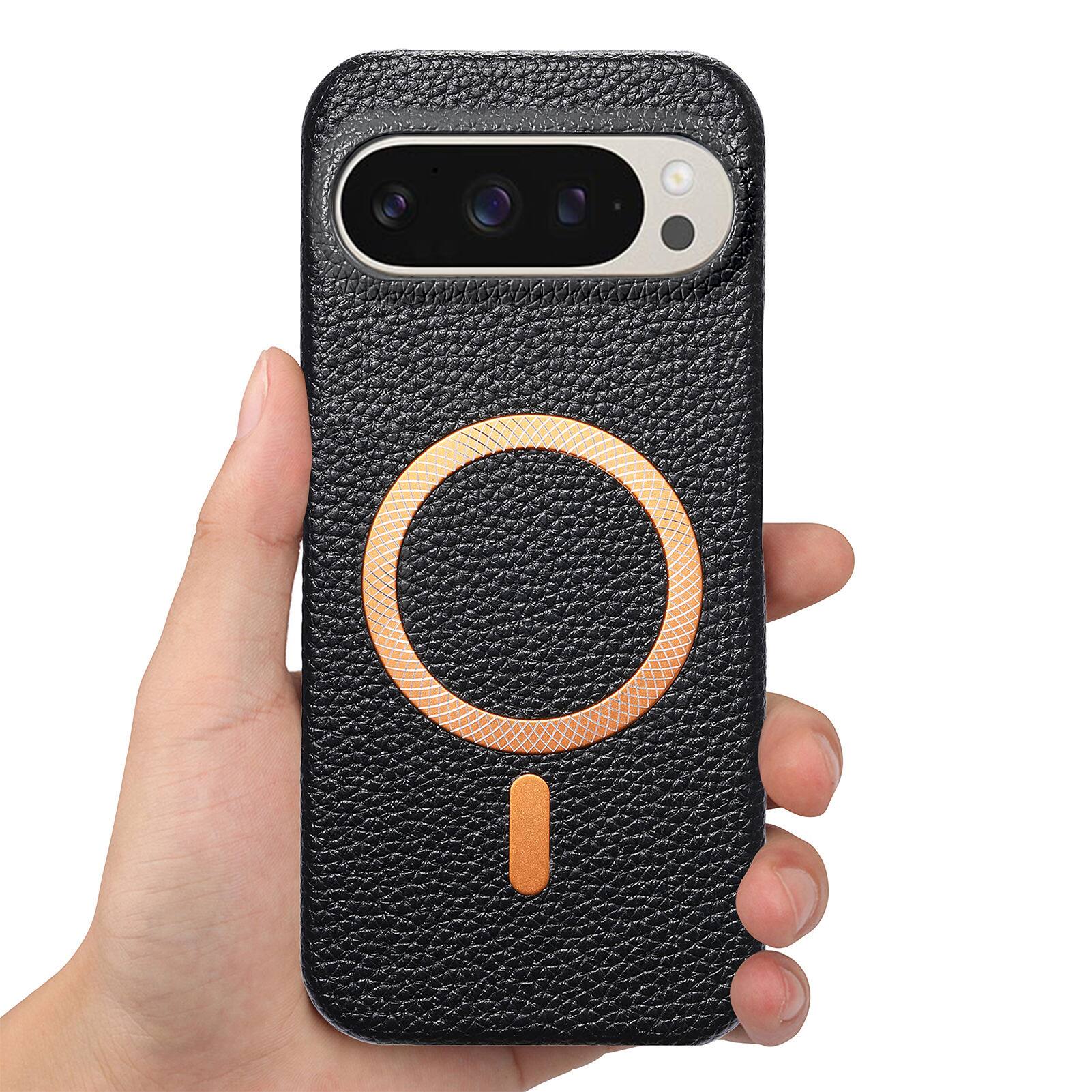 Alt View 1. Dteck - Lychee Texture Case for Google Pixel 10 Pro XL, Premium PU Leather Magnetic Shockproof Hard PC Cover with Raised Edges - Black.