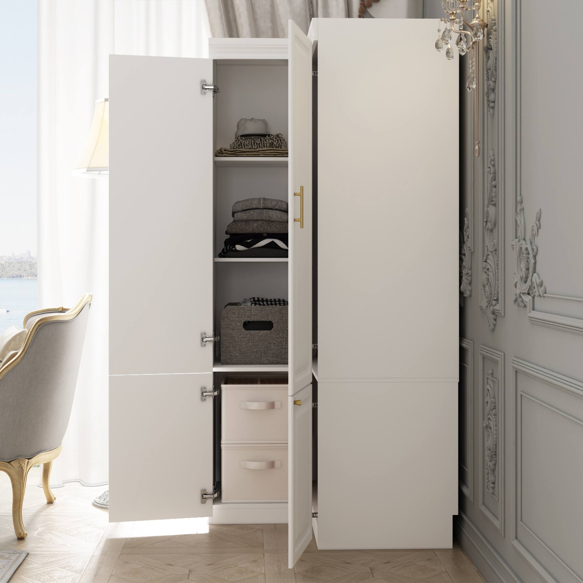 Alt View 2. FUFU & GAGA - Space-Saving Corner Wardrobe – Large Capacity Closet for Bedroom Organization - White.