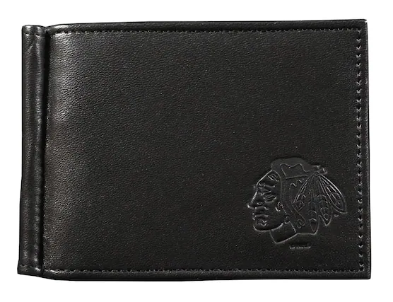 Front. Rico Industries - Chicago Hockey Blackhawks Genuine Black Leather Money Clip Wallet RFID Blocking - Multi.
