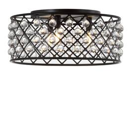 Jonathan Y - Gabrielle 19" Metal/Crystal LED Flush Mount Ceiling Light, Oil Rubbed Bronze/Clear - Oil Rubbed Bronze / Clear