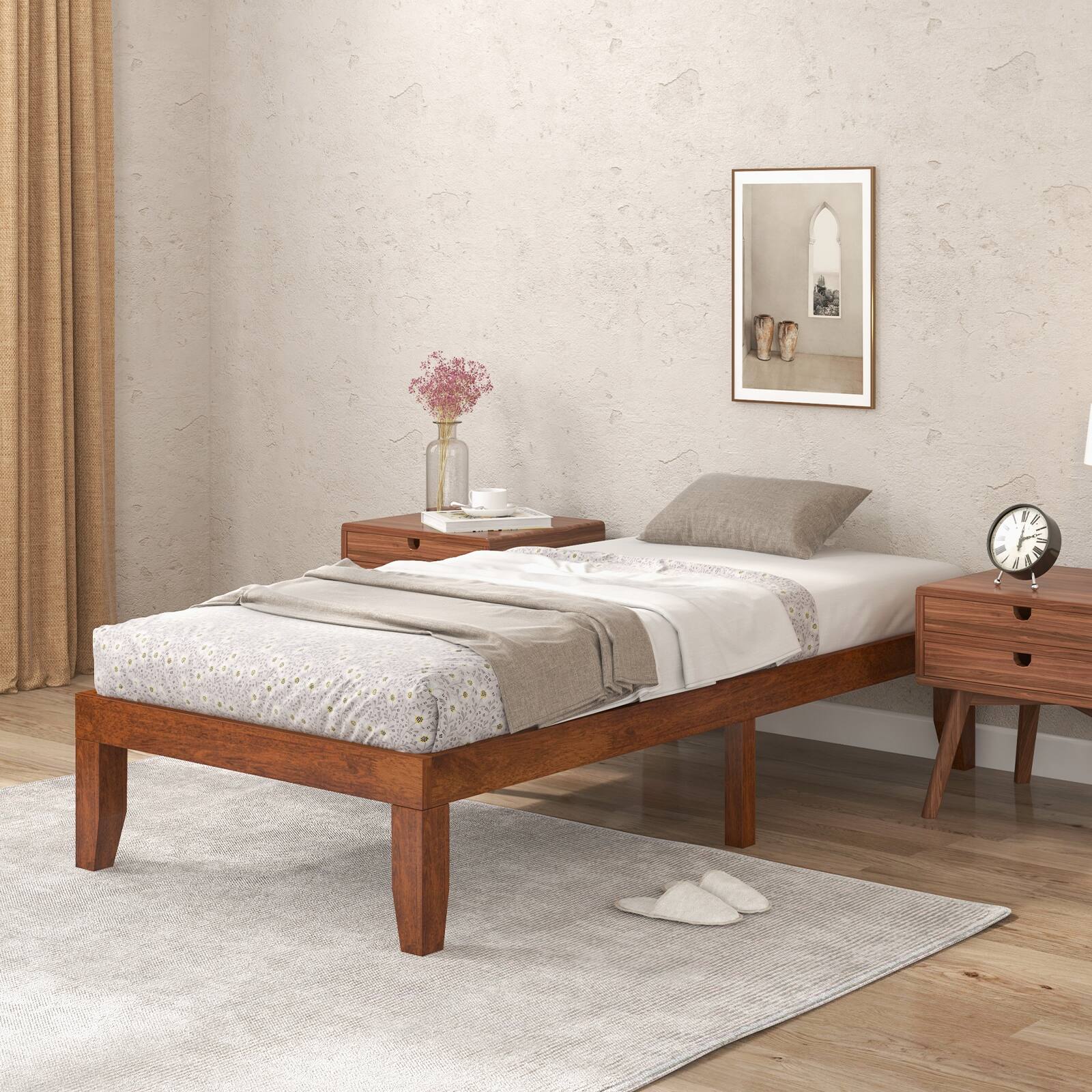 Alt View 5. Sugift - 14 Inch Twin Size Rubber Wood Platform Bed Frame with Wood Slat Support - Brown.