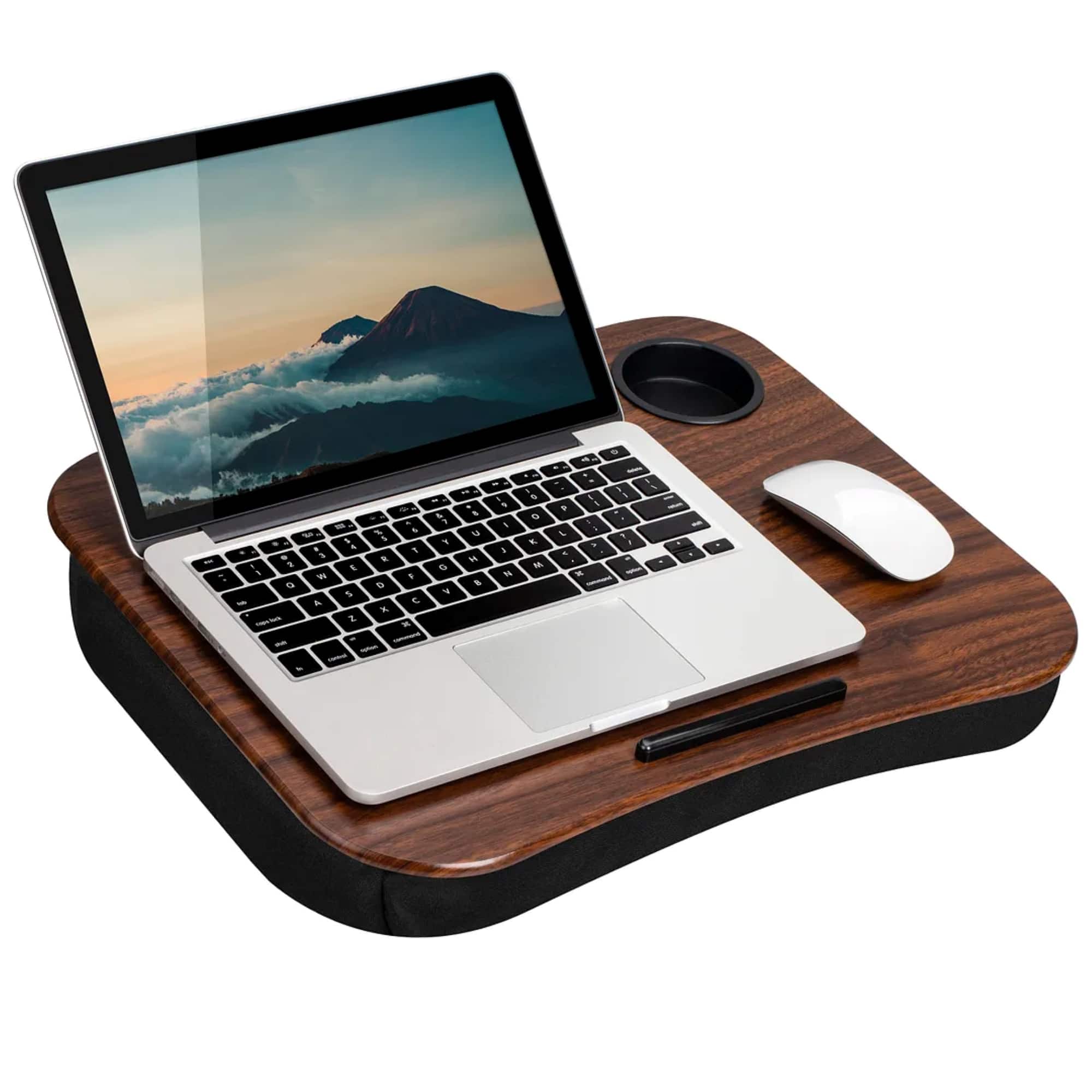 Front. LapGear - Cup Holder Lap Desk for 14" Laptop - Espresso Woodgrain.