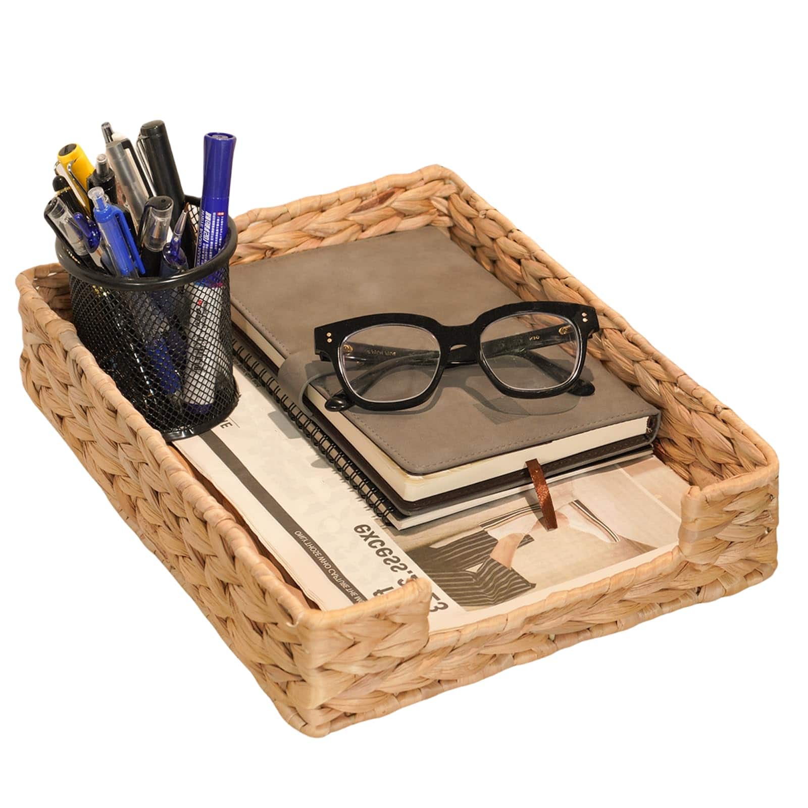 Dapper Styles - Water Hyacinth Letter Tray For A4 File Desk Mail Letter-size Paper Basket Woven Organizer Magazine Files St - 1 Pack