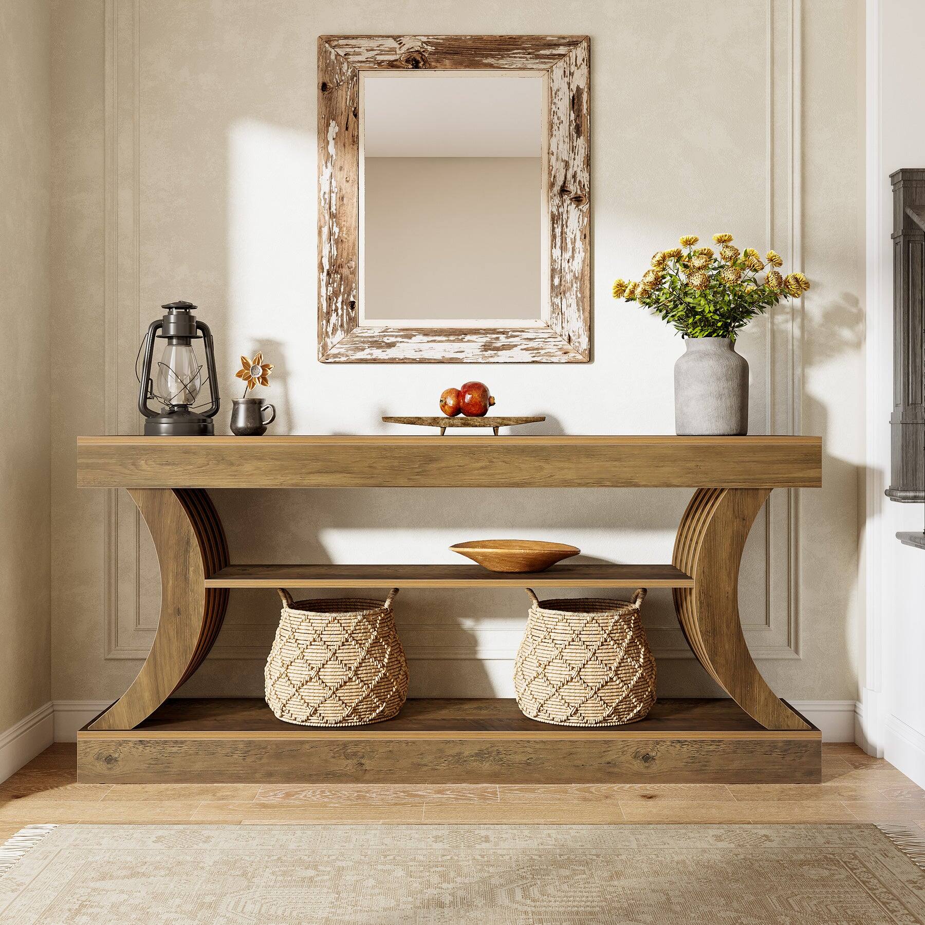 Back. Tribesigns - Console Table with Engineered Wood Construction and Wood Grain Finish for Entryway and Hallway - Brown.