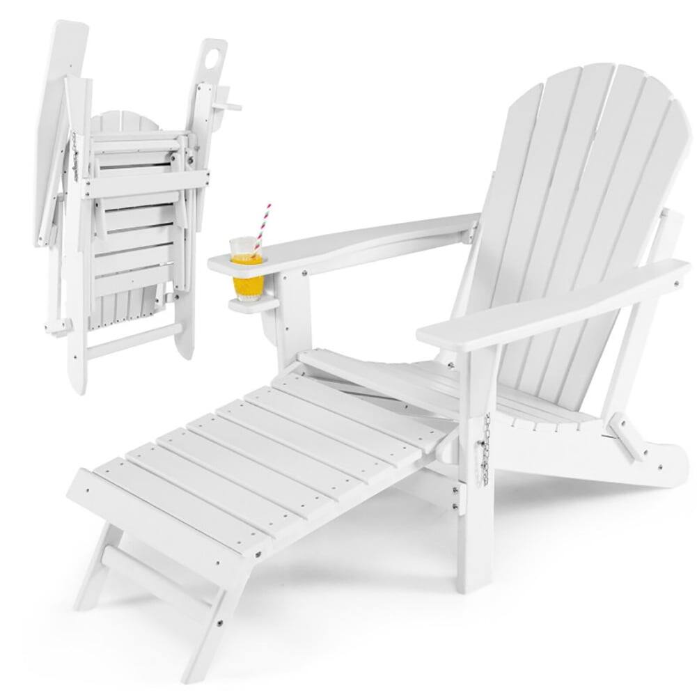 Alt View 4. Kadyn - Folding Adirondack Chair, Patio All-Weather Folding Adirondack Chair with Pull-Out Ottoman,Patio Chairs-White - White.