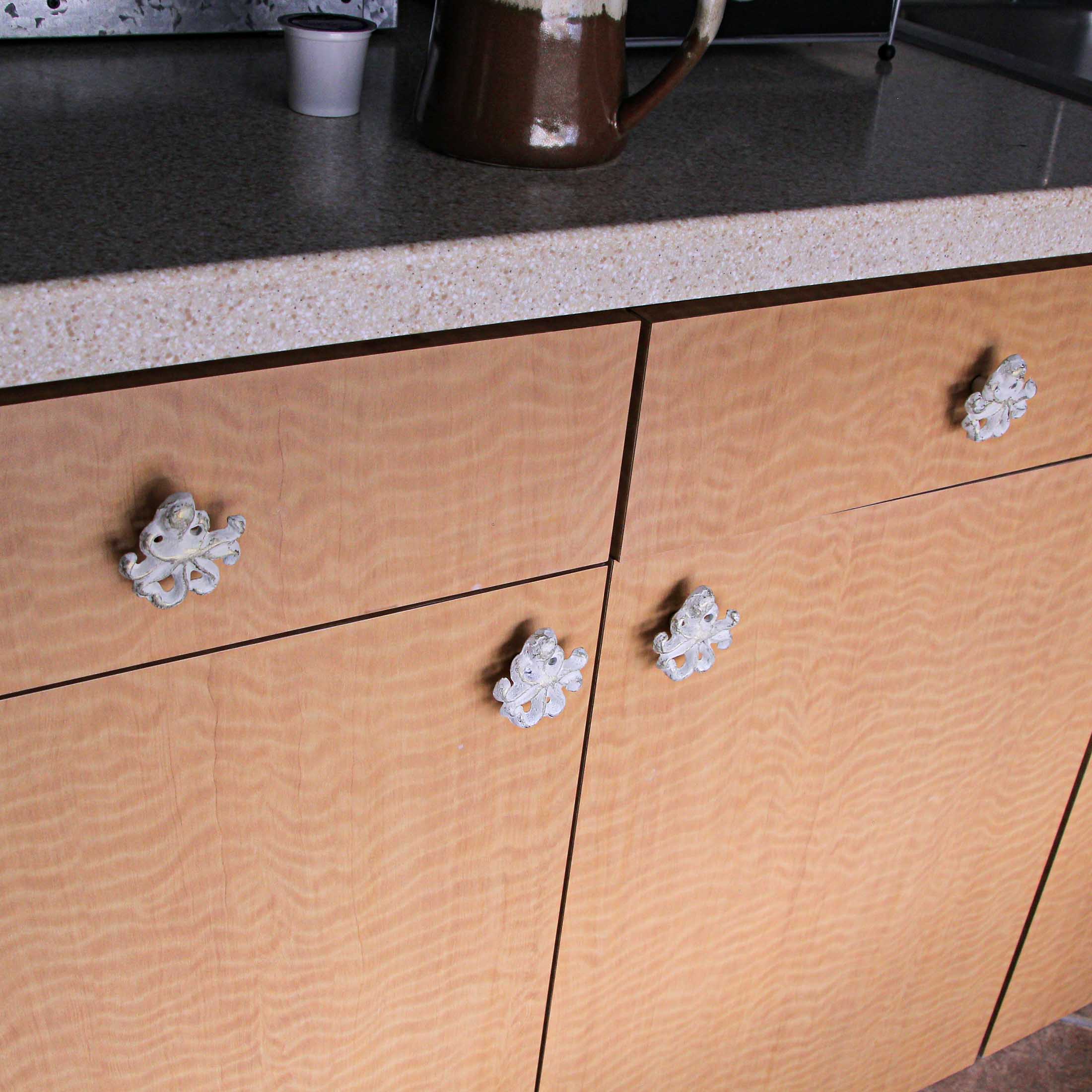 Alt View 3. Zeckos - White Cast Iron Octopus Drawer Pull Decorative Cabinet Knob Nautical  Set of 6 - White.