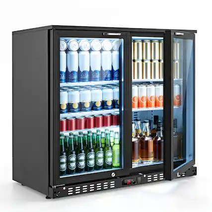 Front. VEVOR - Back Bar Cooler, 7.4 Cu. Ft Commercial Beverage Refrigerator, Under Counter Bar Fridge with 2 Glass Doors, LED Lighting - Black.