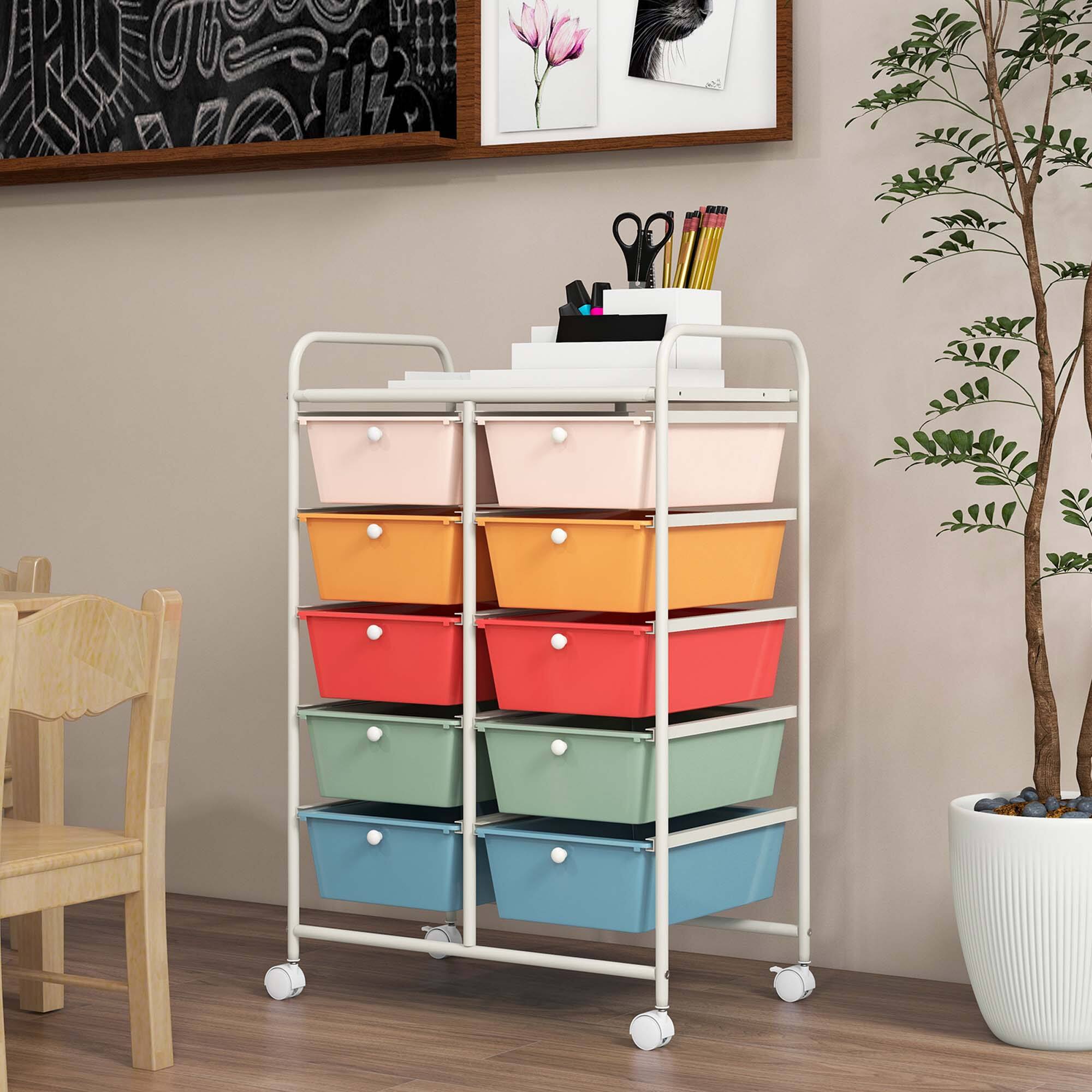 Alt View 8. Costway - 10 Drawer Storage Cart Utility Rolling Trolley Kitchen Office Organizer - Macaron.
