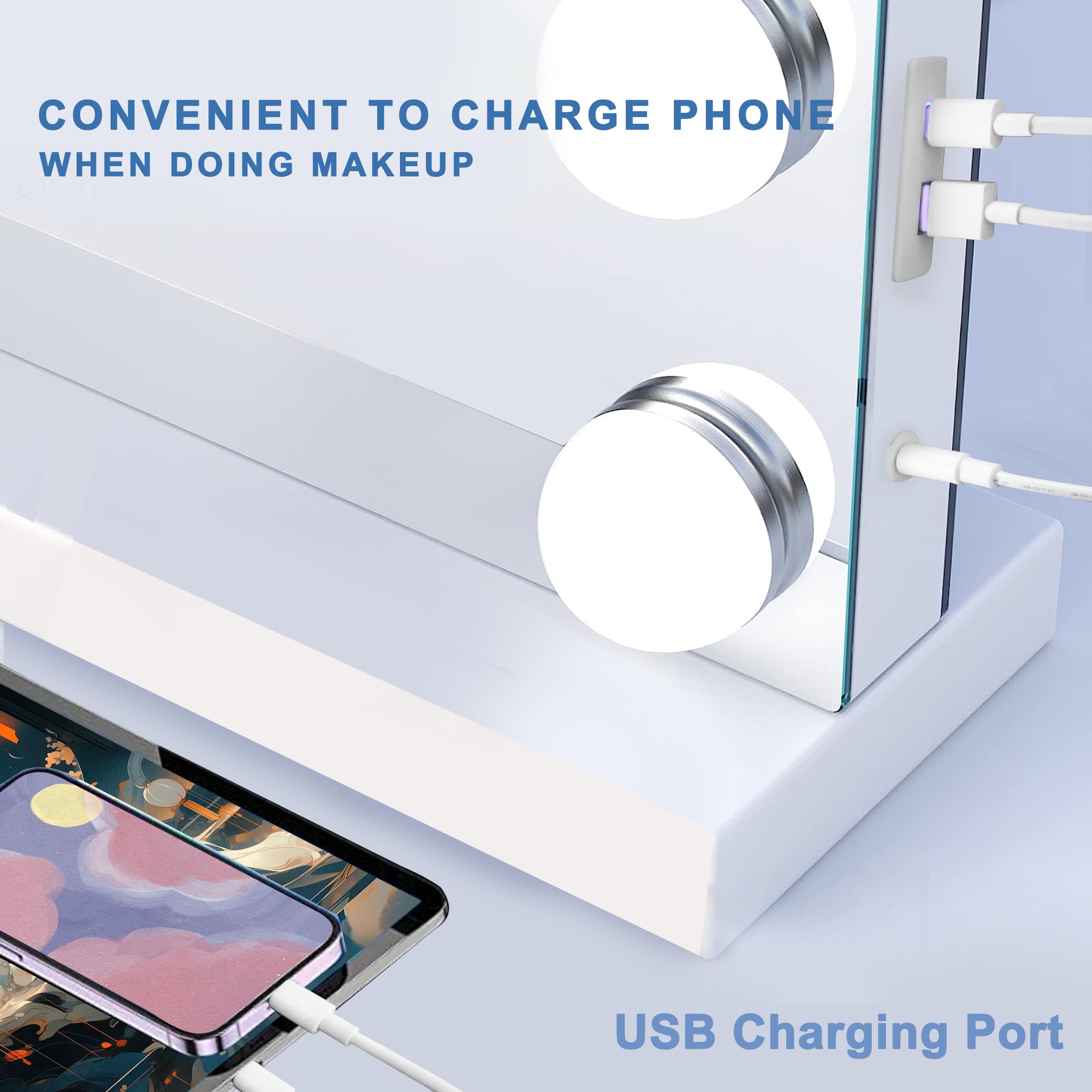 CONVENIENT TO CHARGE PHONE WHEN DOING MAKEUP

USB Charging Port