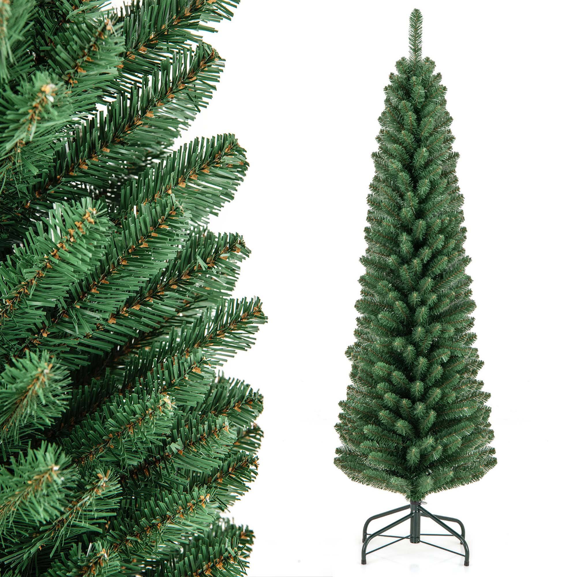 Alt View 7. Costway - Costway 5 FT Pencil Christmas Tree Artificial Xmas Tree with 295 Memory Wire Branch Tips - Green.