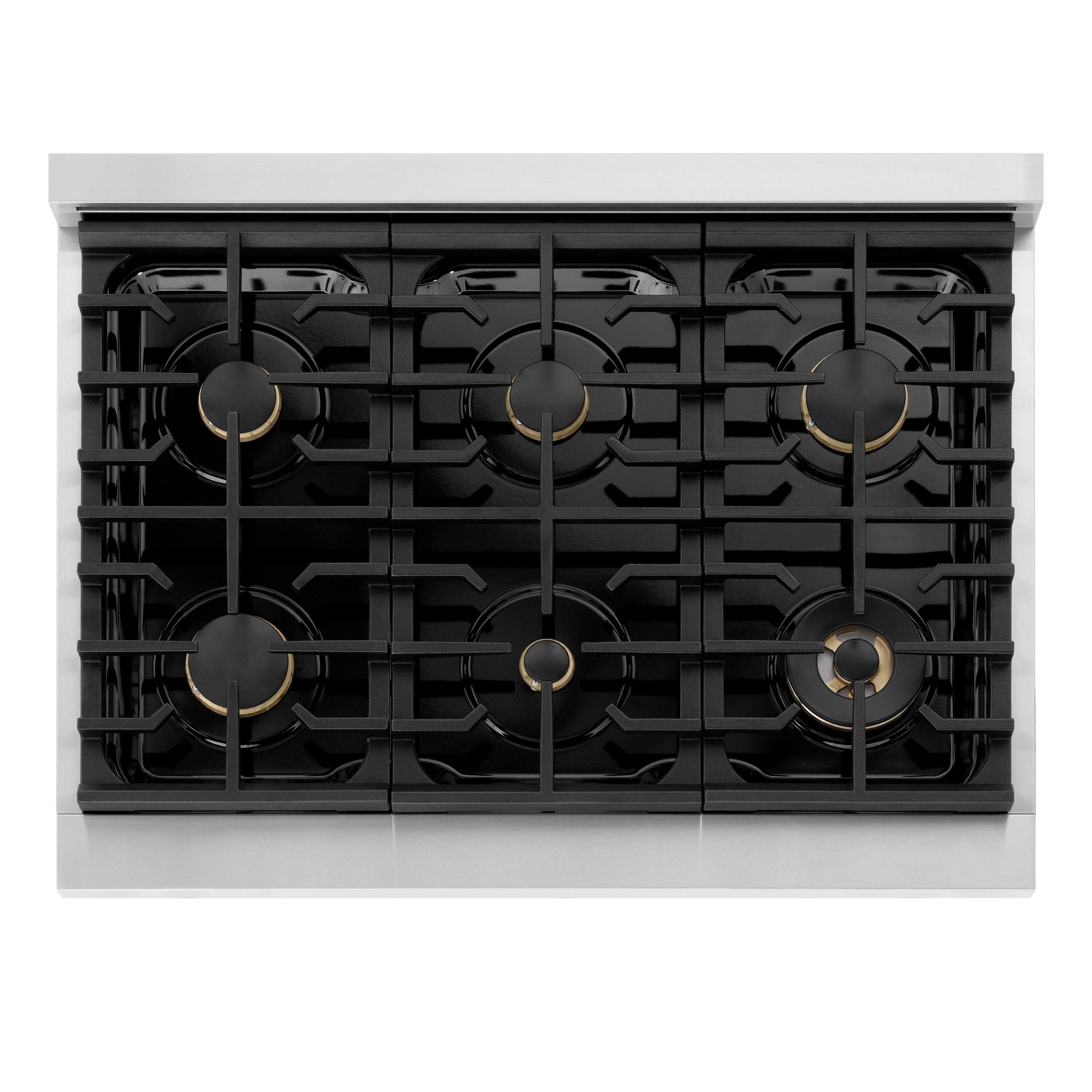 Alt View 10. ZLINE - 36 in. 5.2 cu. ft. Marino Dual Fuel Freestanding Range with 6 Brass Burner Gas Cooktop and Electric Convection Oven - Stainless Steel.