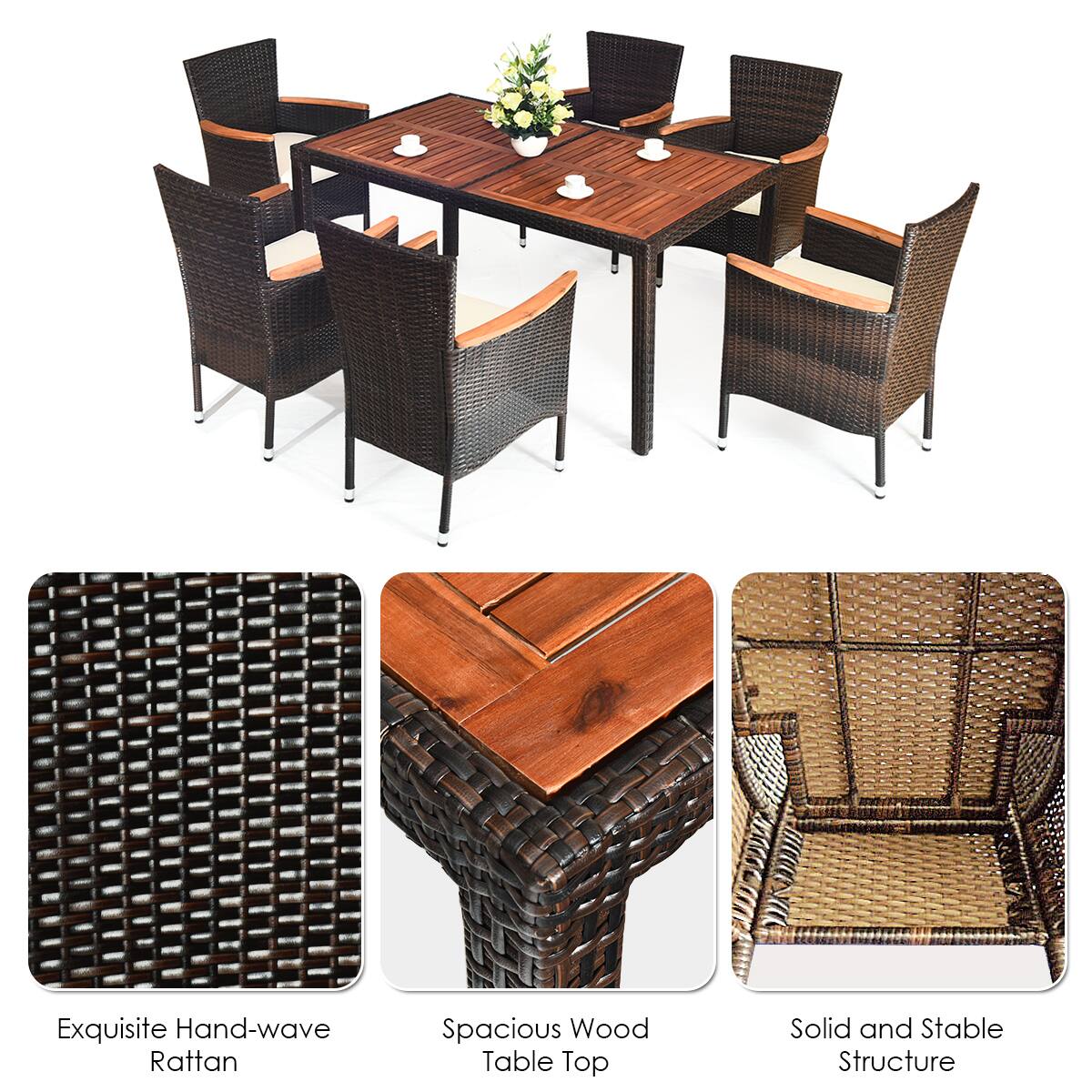Exquisite Hand-wave Rattan, Spacious Wood Table Top, Solid and Stable Structure