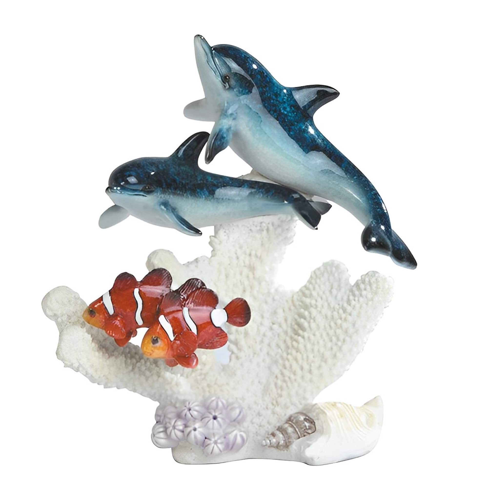 FC Design - 8"H Dolphin and Clownfish on Coral Figurine Statue Office Desk Tabletop Home Decor Gift - Multi-Color