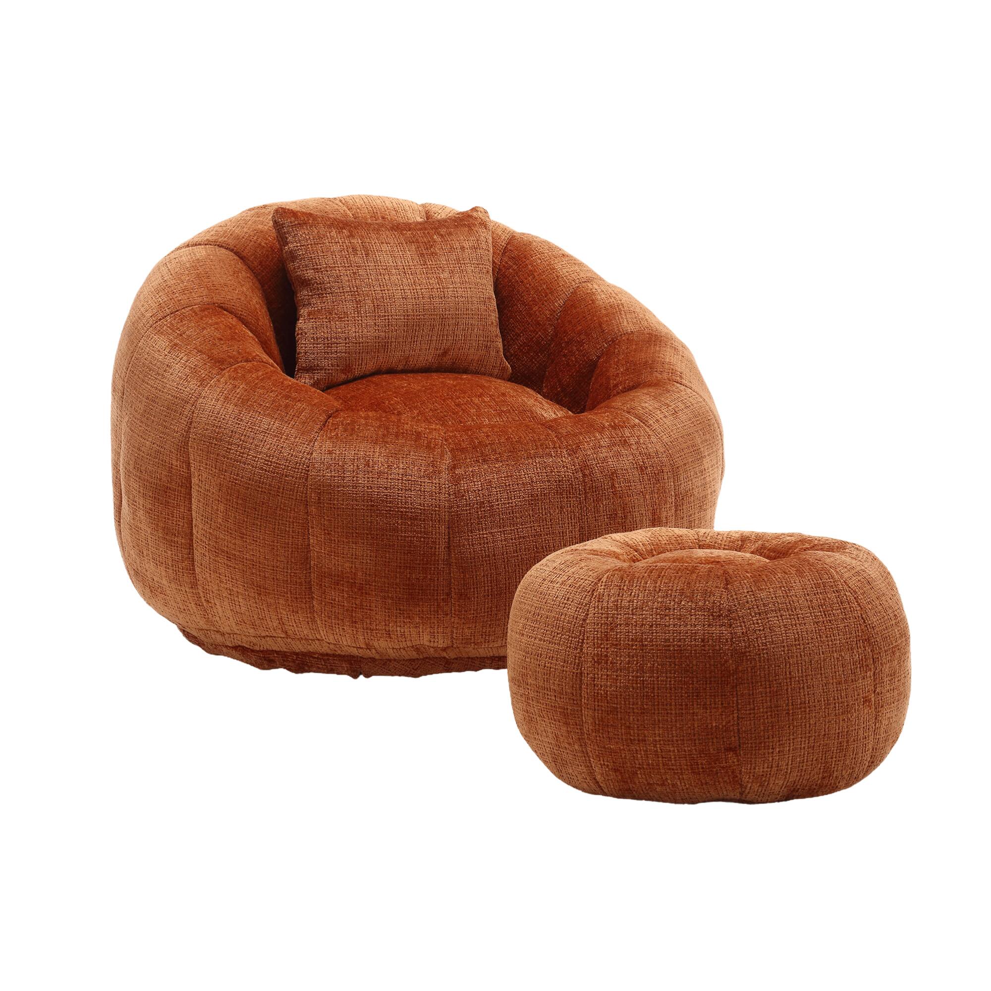 Alt View 8. GOODSILO - Modern Round Bean Bag Chair with Ottoman - Ultra Comfortable Lounge Sofa for Living Spaces - Orange.
