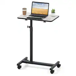 Costway - Overbed Rolling Table Over Bed Laptop Tray Tilting Top - Gray