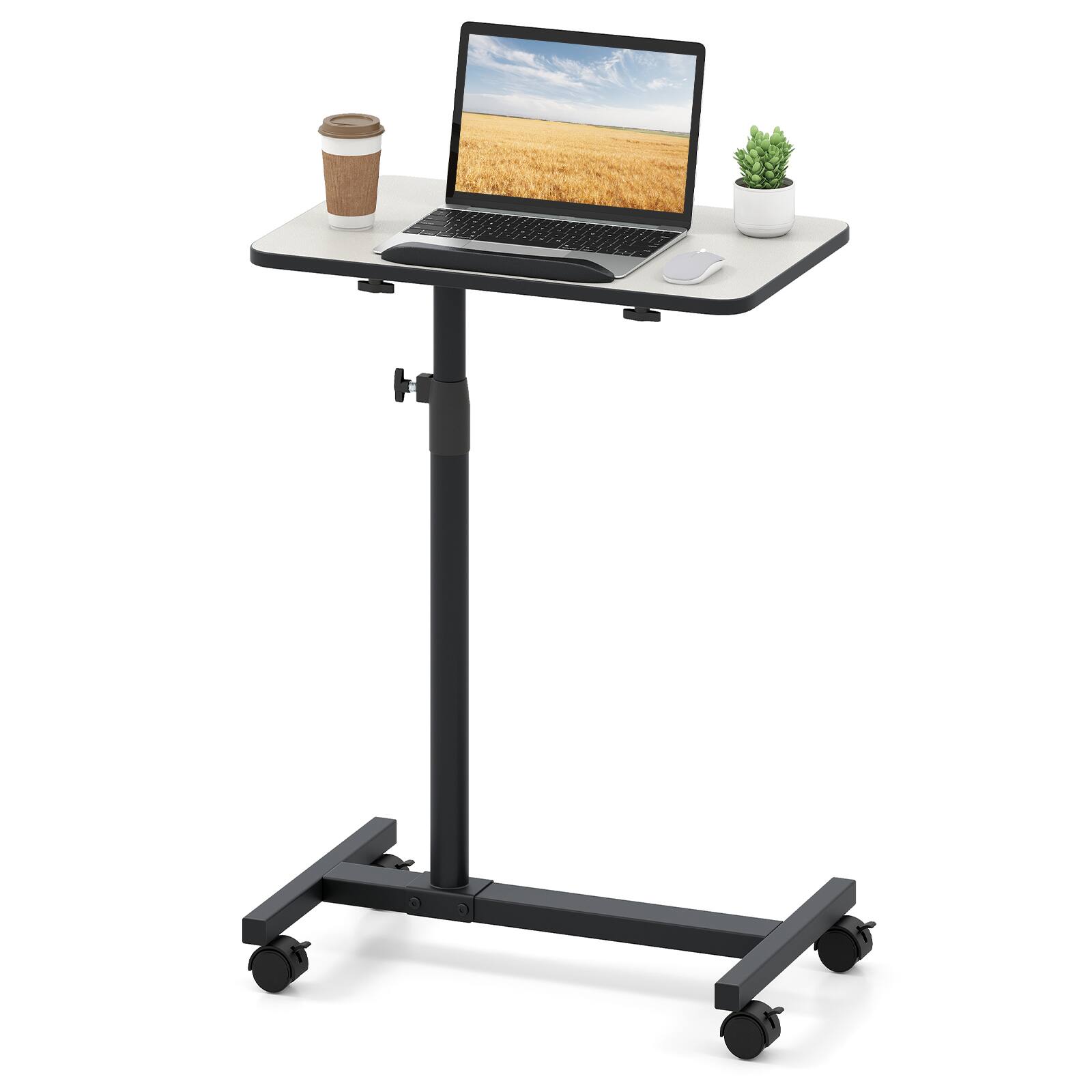 Front. Costway - Costway Overbed Rolling Table Over Bed Laptop Tray Tilting Top - Gray.