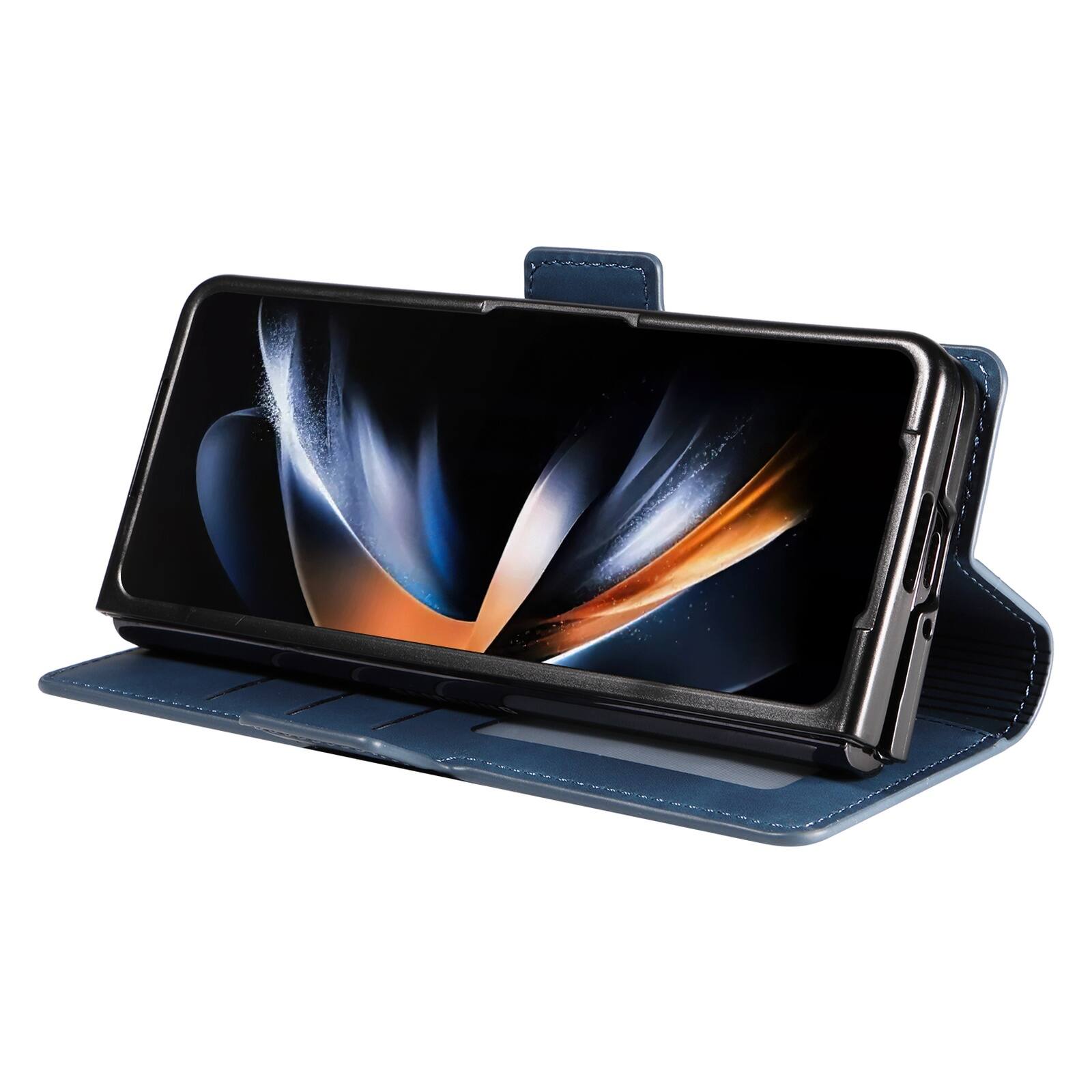Alt View 1. Dteck - Shockproof PU Leather Case for Samsung Galaxy Z Fold 8 Ultra, Wallet RFID Blocking with Card Slots Flip Stand Cover - Blue.