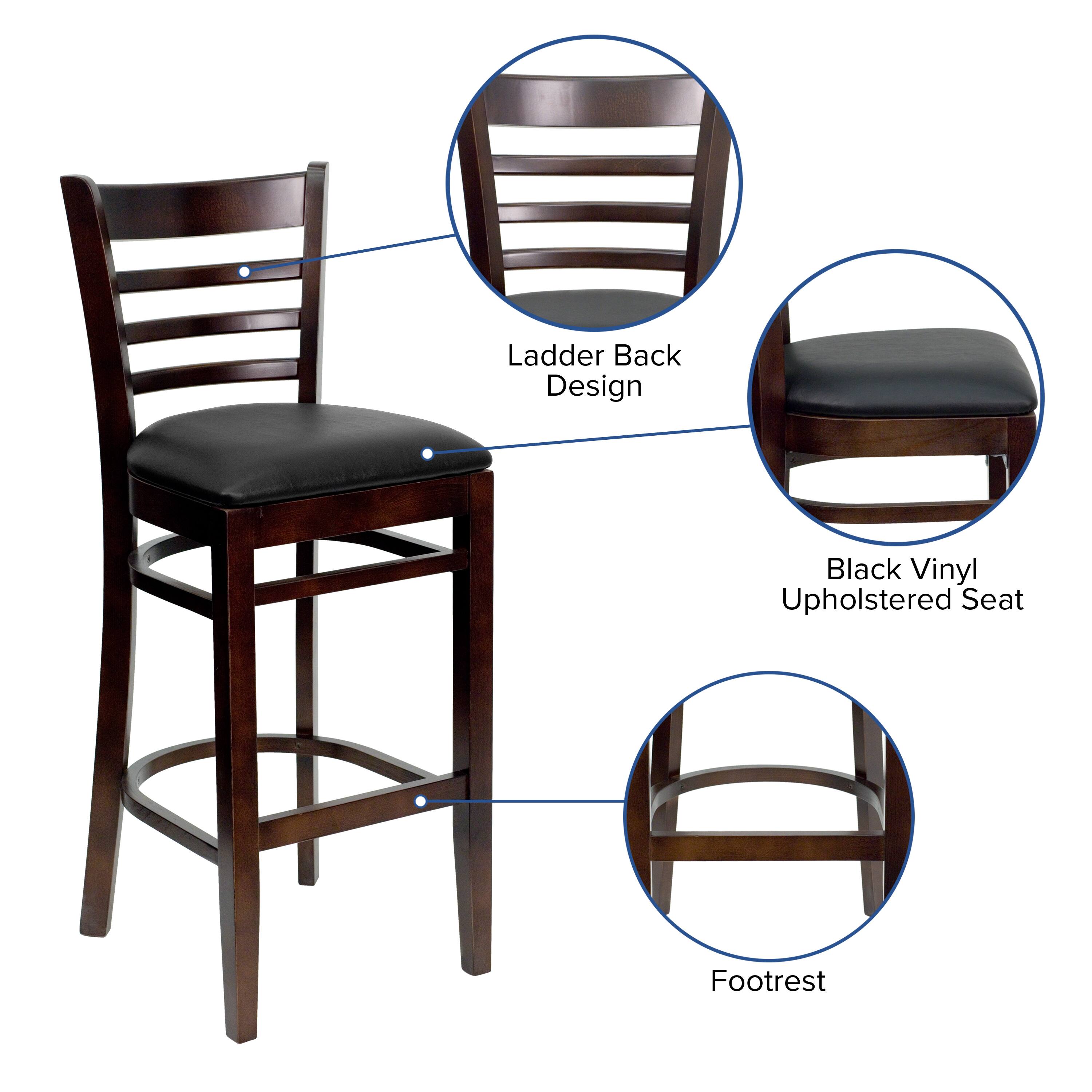 Ladder Back Design  
Black Vinyl Upholstered Seat  
Footrest