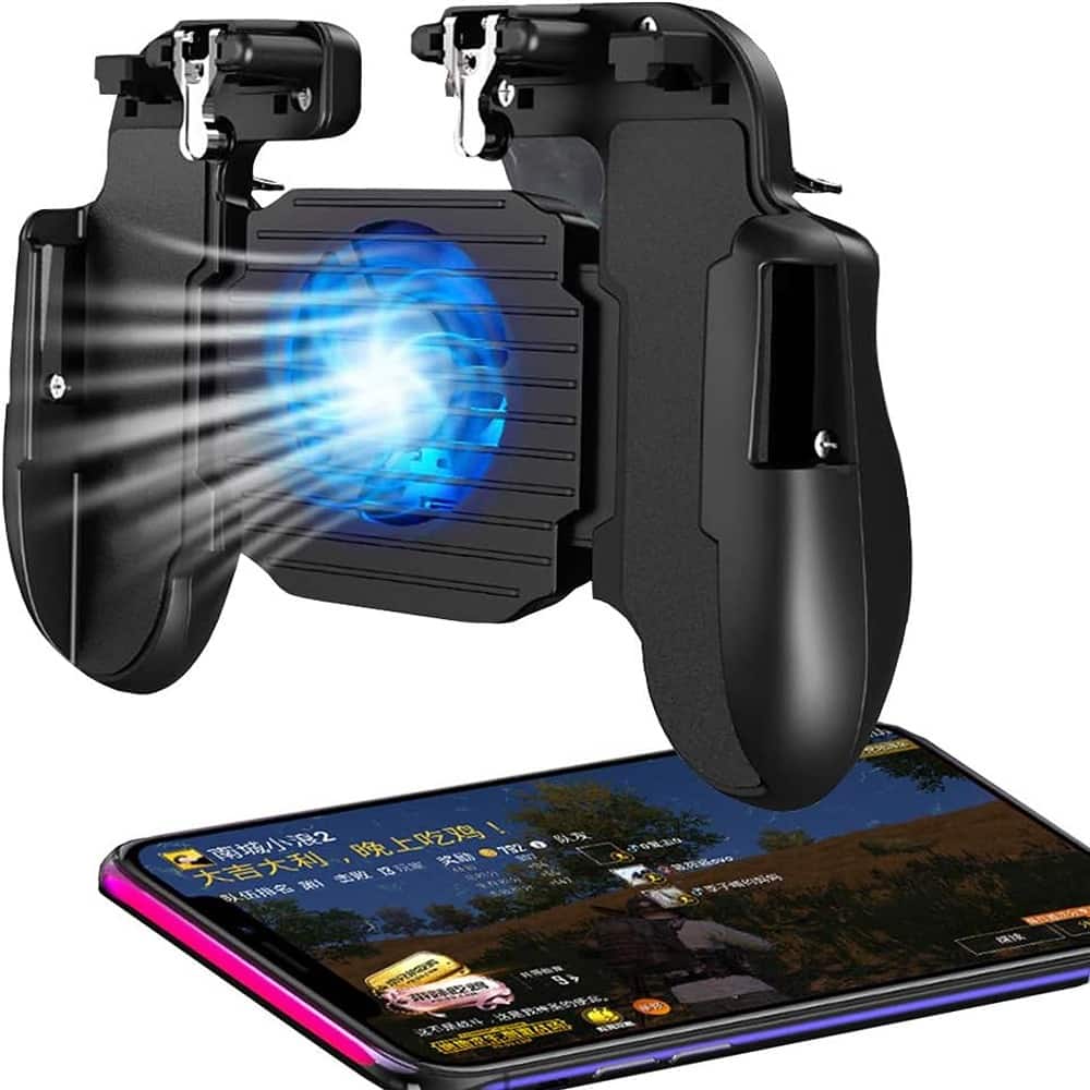 ACJPR - PUBG Mobile Game Controller, Cooling Fan, iOS/Android, for 4.7-6.5" Phones - Black