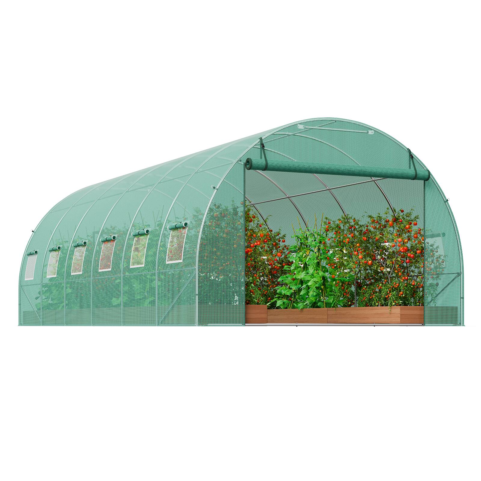 Alt View 5. VEVOR - Walk-in Tunnel Greenhouse, 19.4x9.7x6.5 ft Hoop House Greenhouse Tunnel, Plant Hot House with Galvanized Steel Frame - Green.