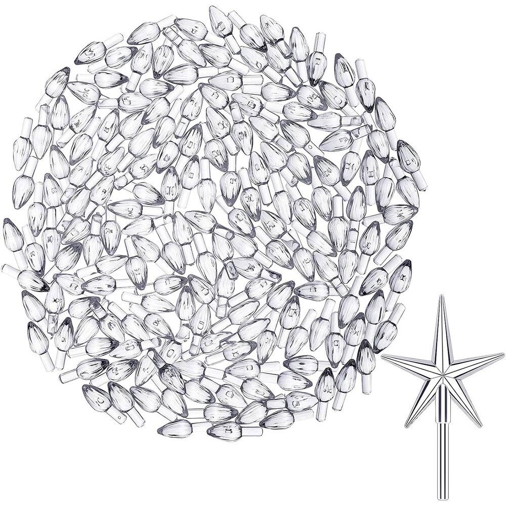 Schertz - 201-Piece Plastic Ceramic Christmas Tree Replacement Lights – Bulbs, Ornaments, and Star Shapes - White