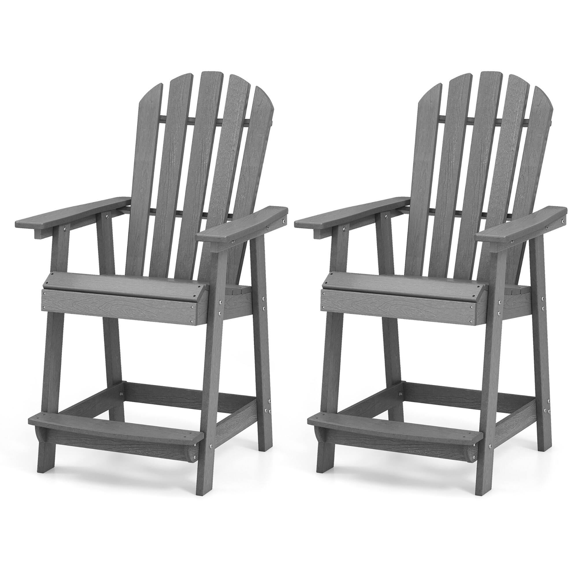 Gymax - 2PCS Bar Stool HDPE Chair w/ Armrest Footrest Home Indoor Outdoor Patio - Gray