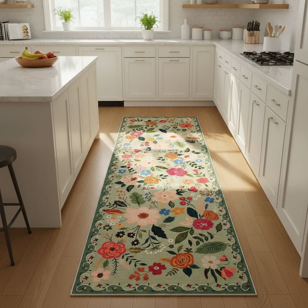 FINEAK - Boho Runner Rug for Hallways Kitchen Rug Non Slip Washable Rugs - Green