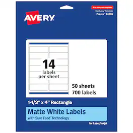 Avery - Matte Rectangle Labels, 1-1/3" x 4", 700 Total - White
