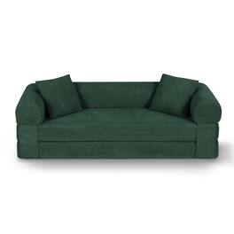Loheer - 80 Inch Convertible Sofa Bed Queen Folding Sleeper Sofa Corduroy Fold Out Couch with Storage - Dark Green