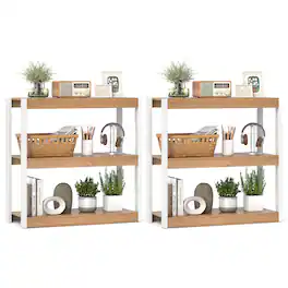 Gymax - 2 PCS 3 Tier Bookshelf Wooden Bookcase w/ Dual Anti-Tipping Kits Open Shelving Unit Natural & White - Natural, White