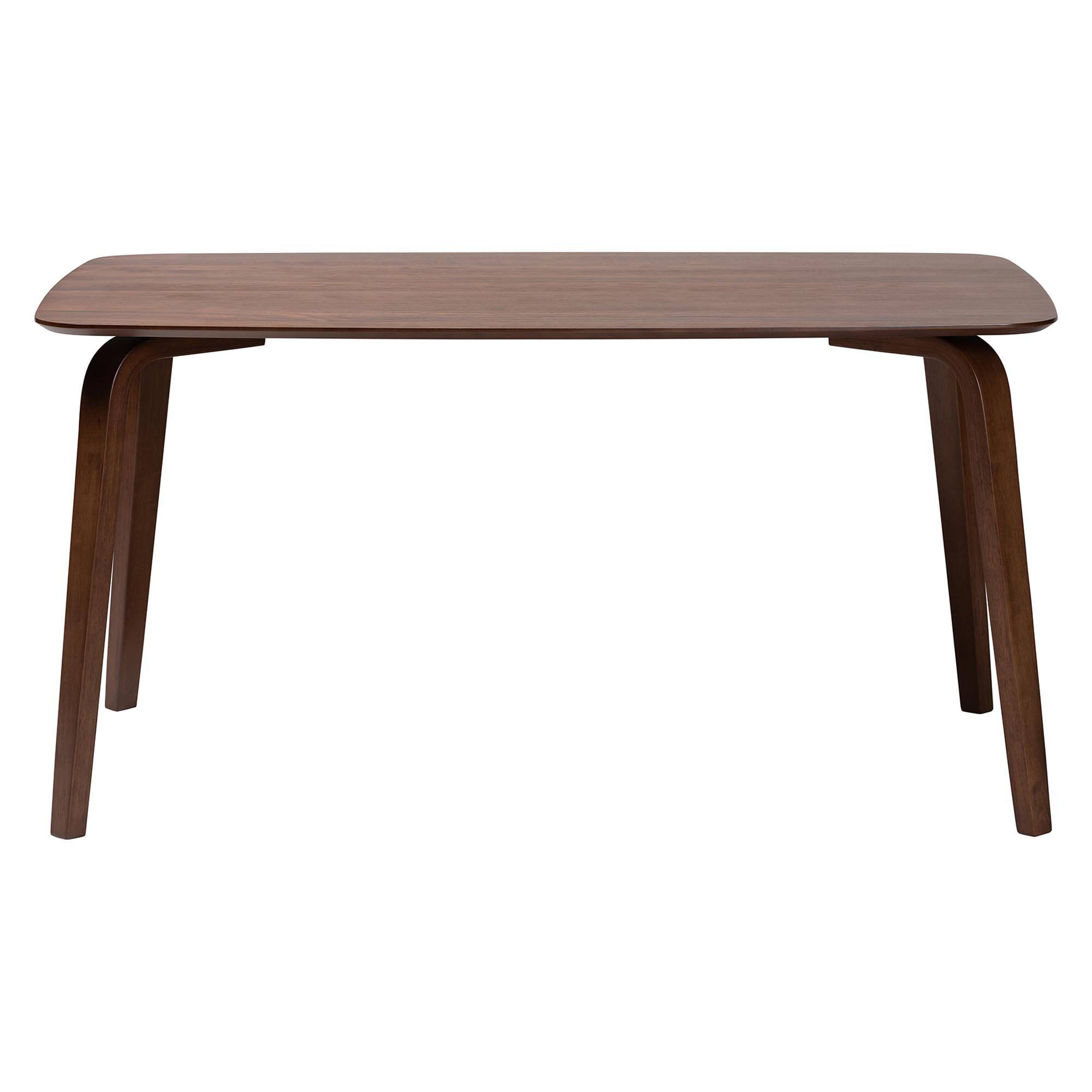 Angle. Baxton Studio - Billie Wood Dining Table - Bentwood Leg Table with Rectangular Top, Mid-Century Style Centerpiece Seats 4-6 - Walnut Brown.