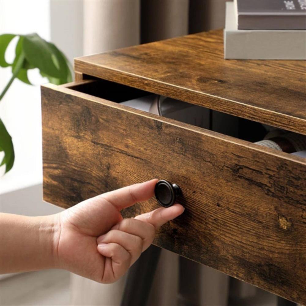 Left. Hivvago - Mid-Century Modern Farmhouse Bedroom 1-Drawer Nightstand End Table - Brown/Black.