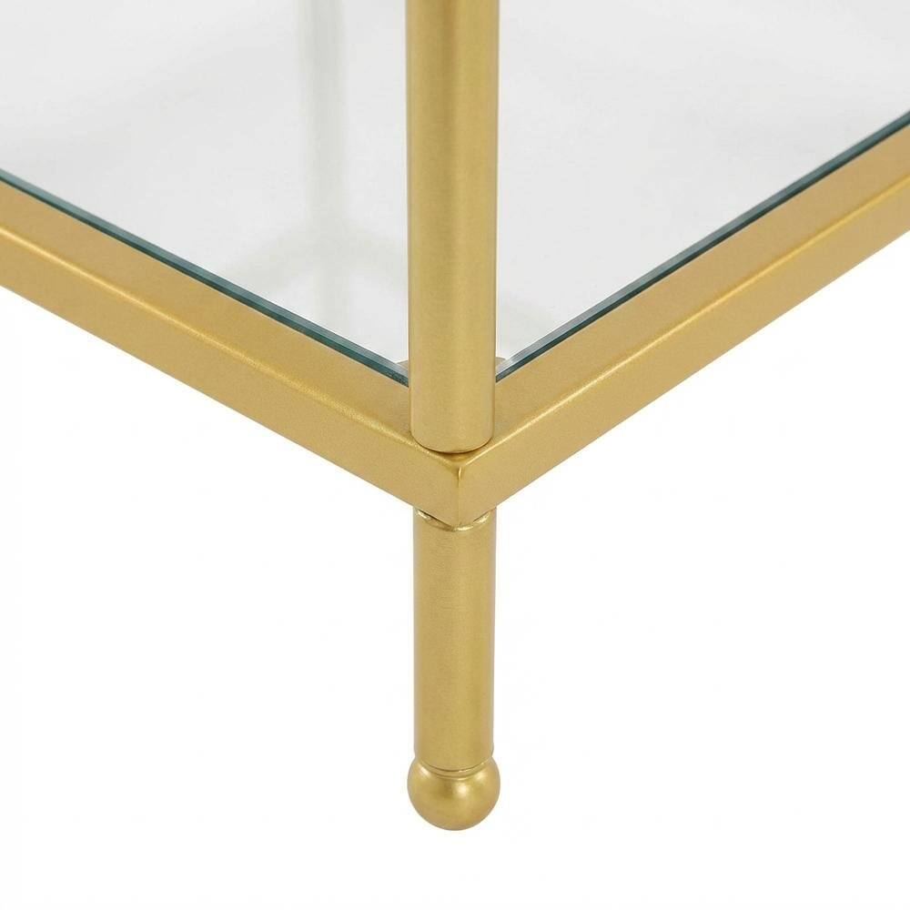 Left. FurniFact - Wood Finish End Table with Smooth Surface and Sturdy Support - Gold And Clear.