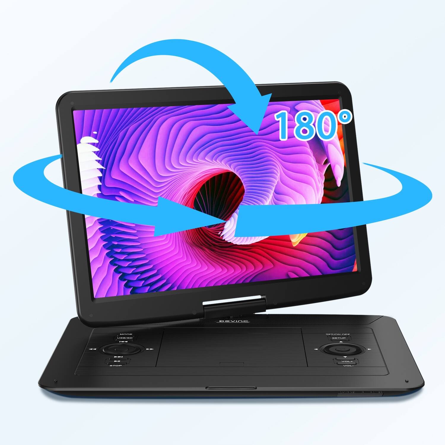 Left. ZACHVO - 17.9" Portable DVD Player, Support Multiple DVD/Sync TV, 6 Hours Rechargeable Battery, Car Charger.