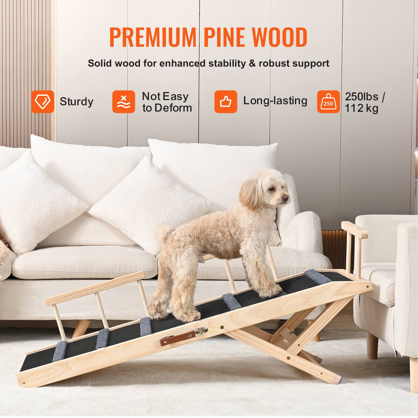 PREMIUM PINE WOOD  
Solid wood for enhanced stability & robust support  
- Sturdy  
- Not Easy to Deform  
- Long-lasting  
- 250lbs / 112 kg