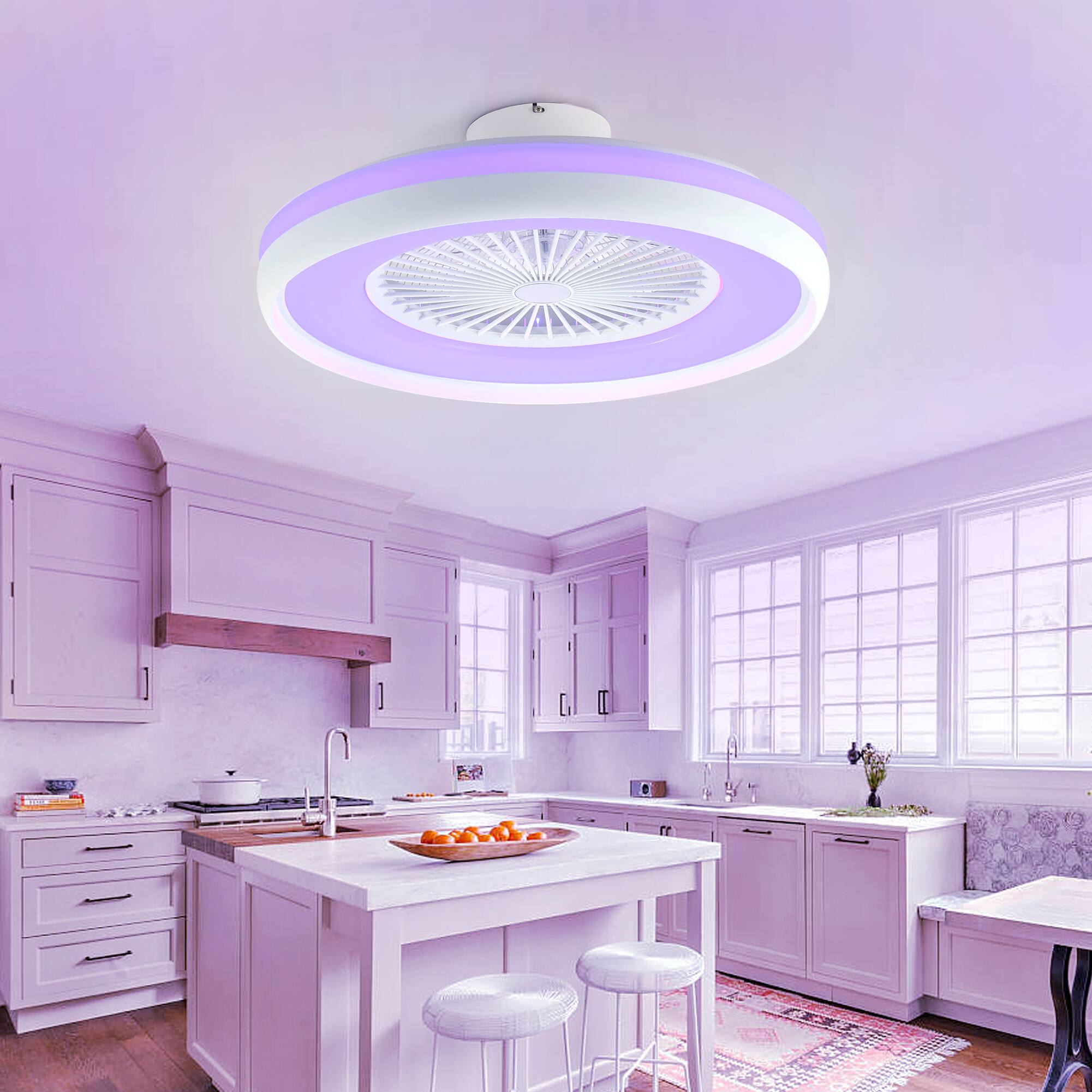 Alt View 4. Domanki - 24" Bladeless Ceiling Fan with RGB Light Remote Modern Low Profile Dimmable Ceiling Fan for Bedroom Living Room White - White.