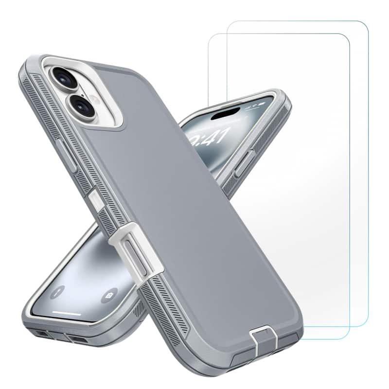 Front. Entronix - Entronix iPhone 16 Plus Bundle - Heavy Duty Case with 2 Clear Screen Protectors - Gray.