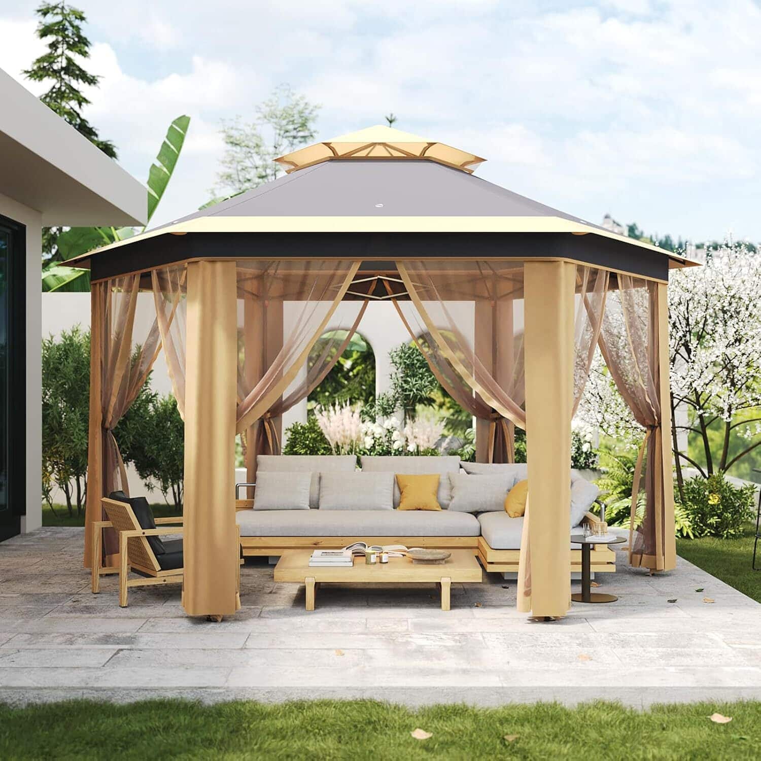 Qeetex 13' x 13' Hexagonal Pop Up Gazebo Canopy Shelter for