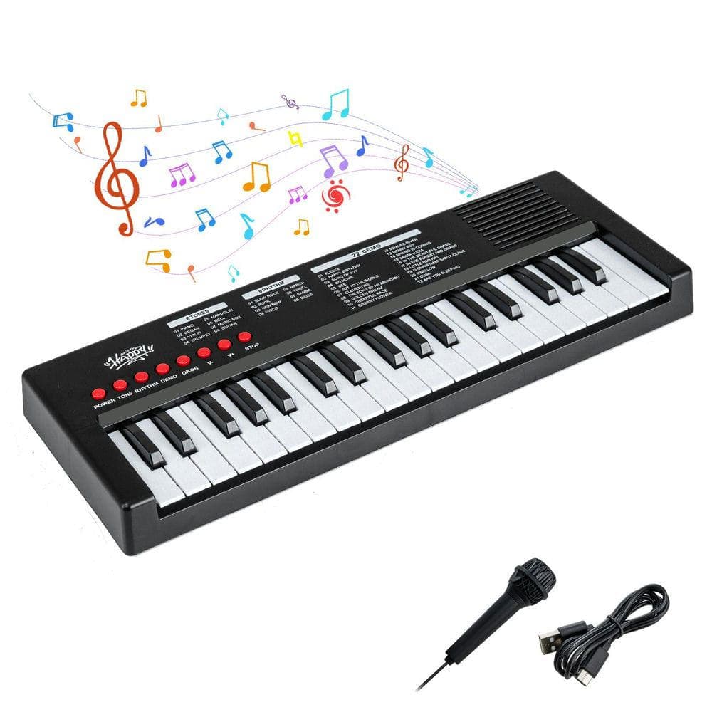 Resenkos - 37-Key Kids Electronic Keyboard with 8 Rhythms & Microphone - Black
