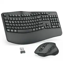 PRIMEPLUS - Wireless Keyboard & Mouse Combo, 2.4G Ergonomic Full-Size Wave Keys with Wrist Rest, 3-Level DPI Mouse for Win/Mac - Graphite