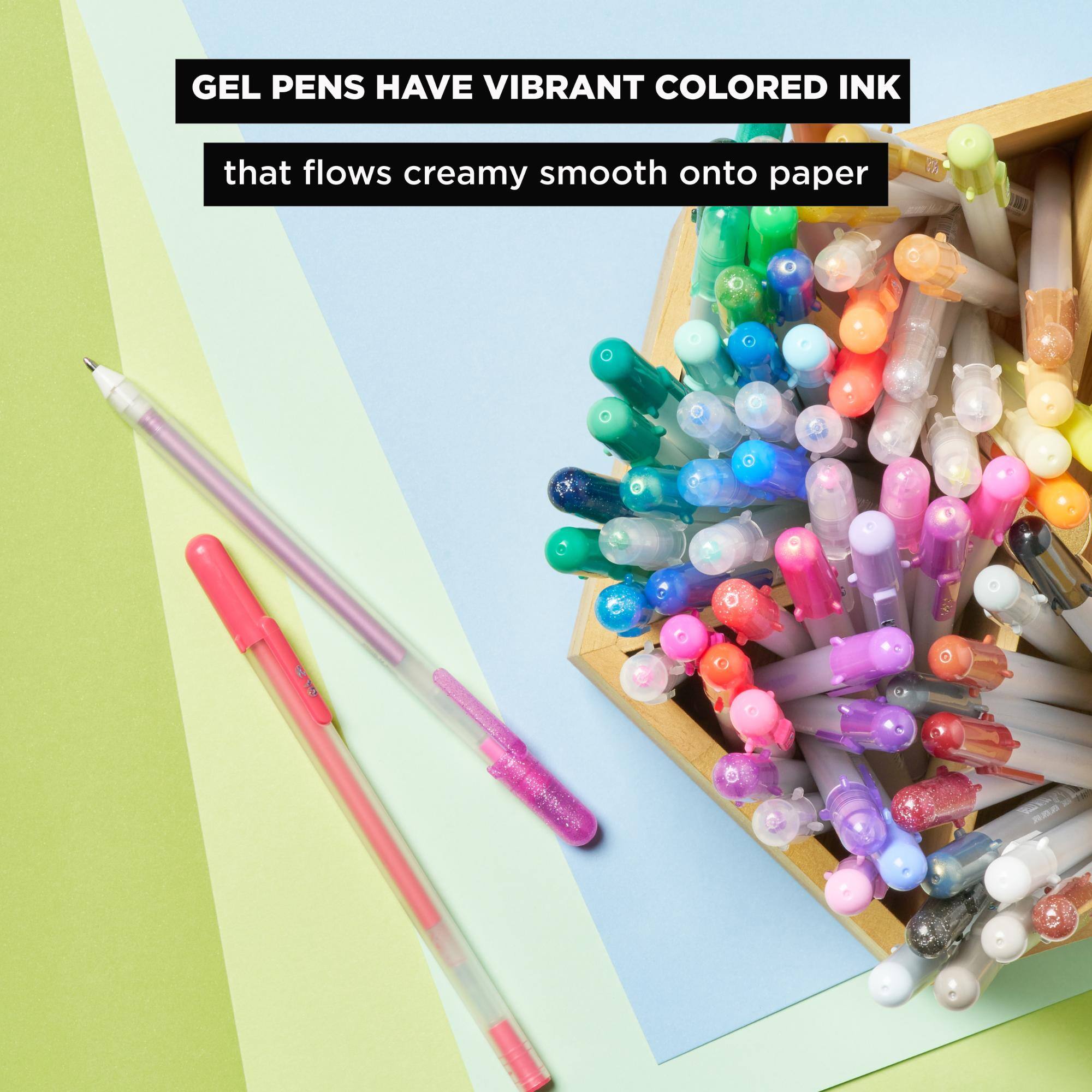 GEL PENS HAVE VIBRANT COLORED INK that flows creamy smooth onto paper