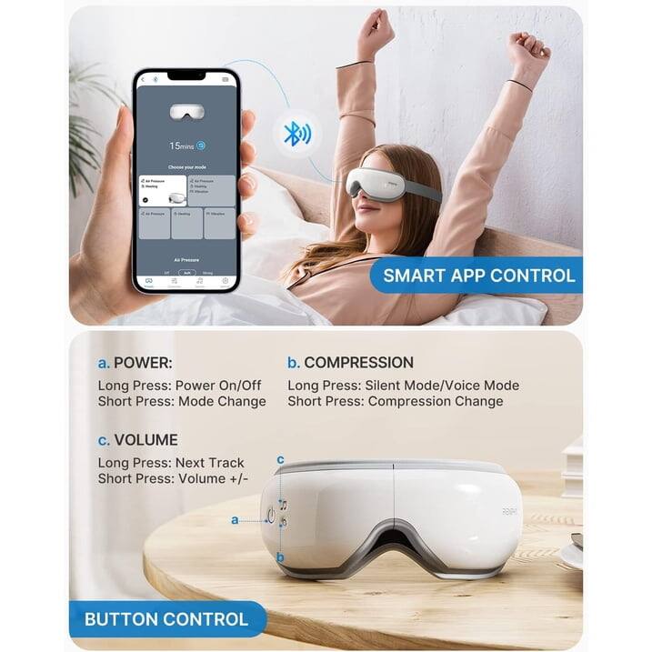 1. 5mins Choose 1 - A Pressure SMART APP CONTROL
   a. POWER:
      - Long Press: Power On/Off
      - Short Press: Mode Change
   b. COMPRESSION
      - Long Press: Silent Mode/Voice Mode
      - Short Press: Compression Change
   c. VOLUME
      - Long Press: Next Track
      - Short Press: Volume +/-

BUTTON CONTROL