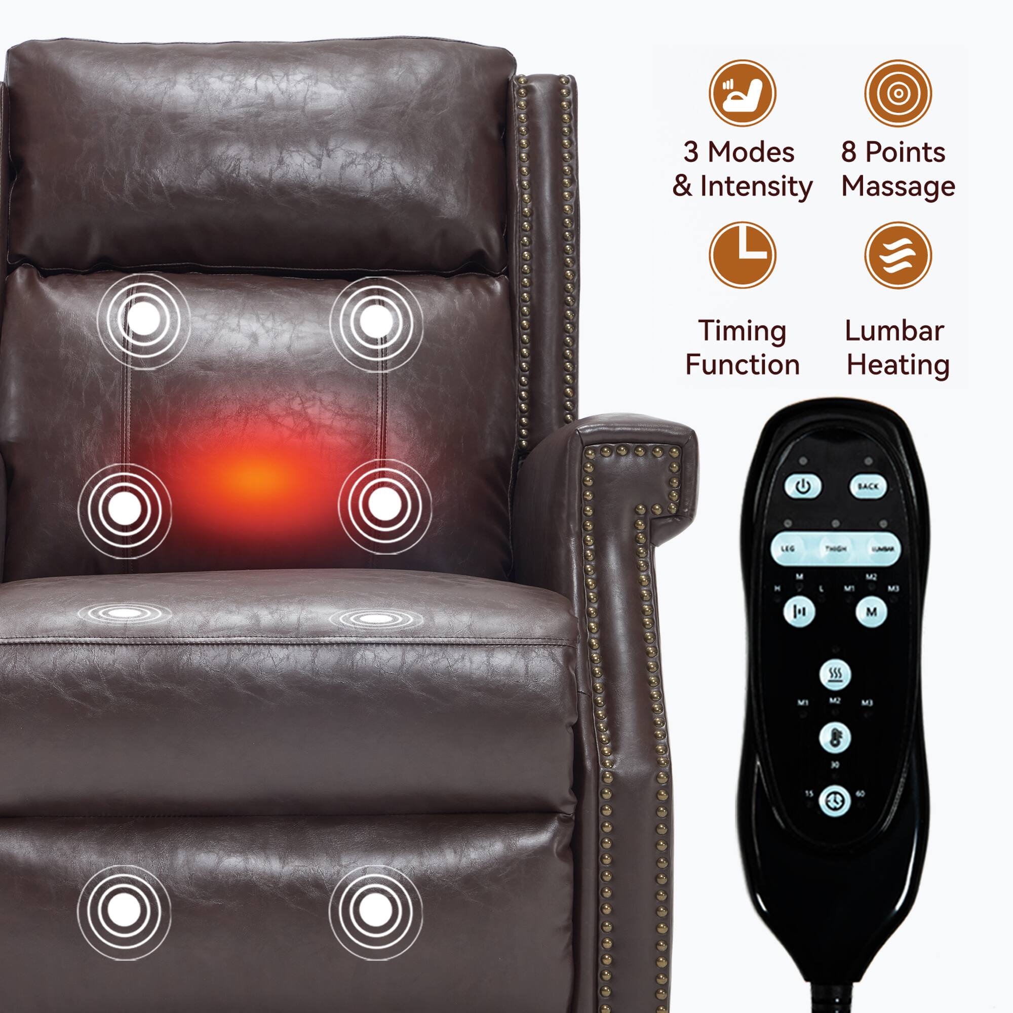 3 Modes & Intensity  
8 Points Massage  
Timing Function  
Lumbar Heating