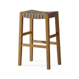 Maven Lane - 31" Emerson Bar Stool In Wood Finish With Vegan Leather Seat - Weathered Natural