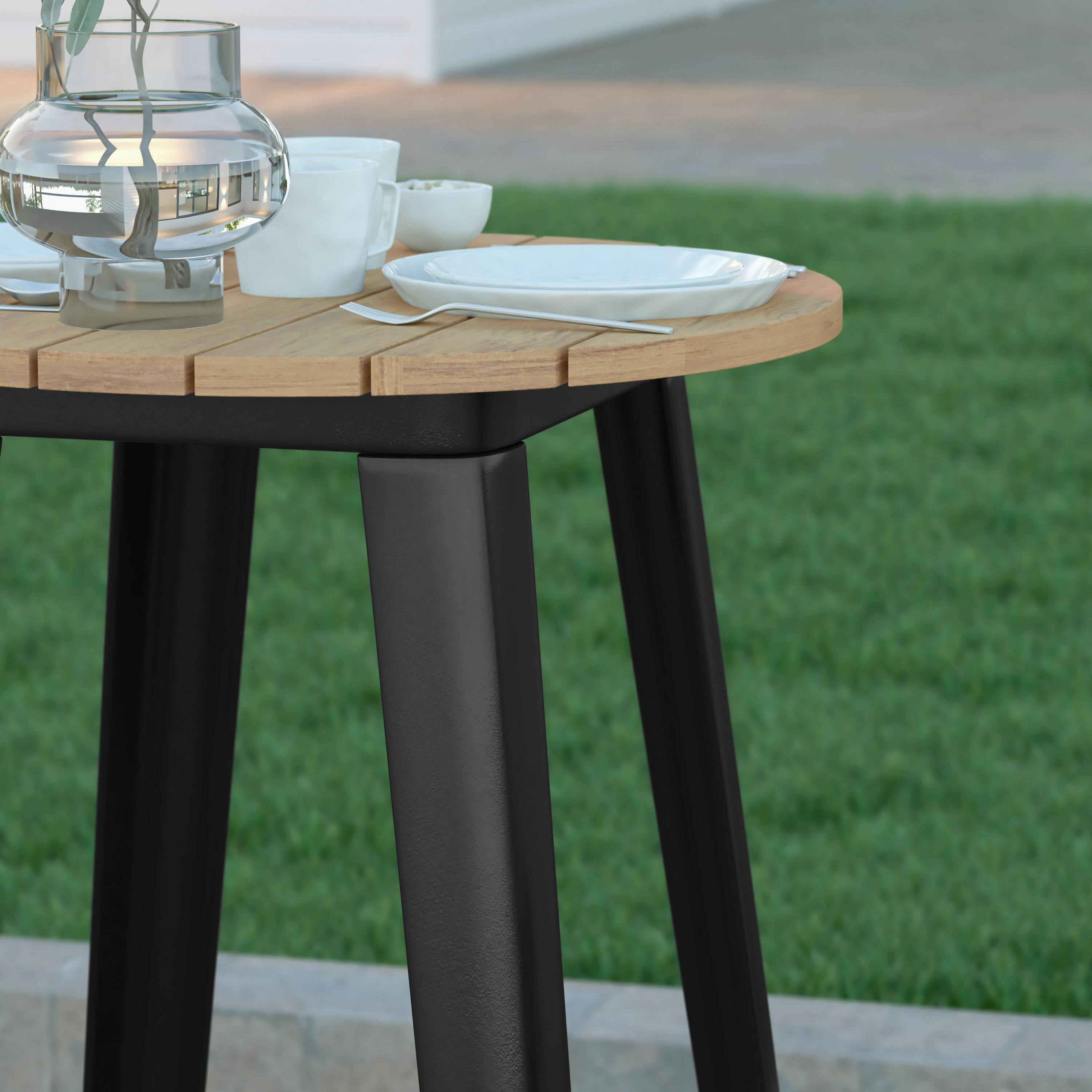 Alt View 4. Emma + Oliver - Drew Indoor/Outdoor Bar Top Table, 23.75" Round All Weather Poly Resin Top with Steel base - Brown Top/Black Frame.