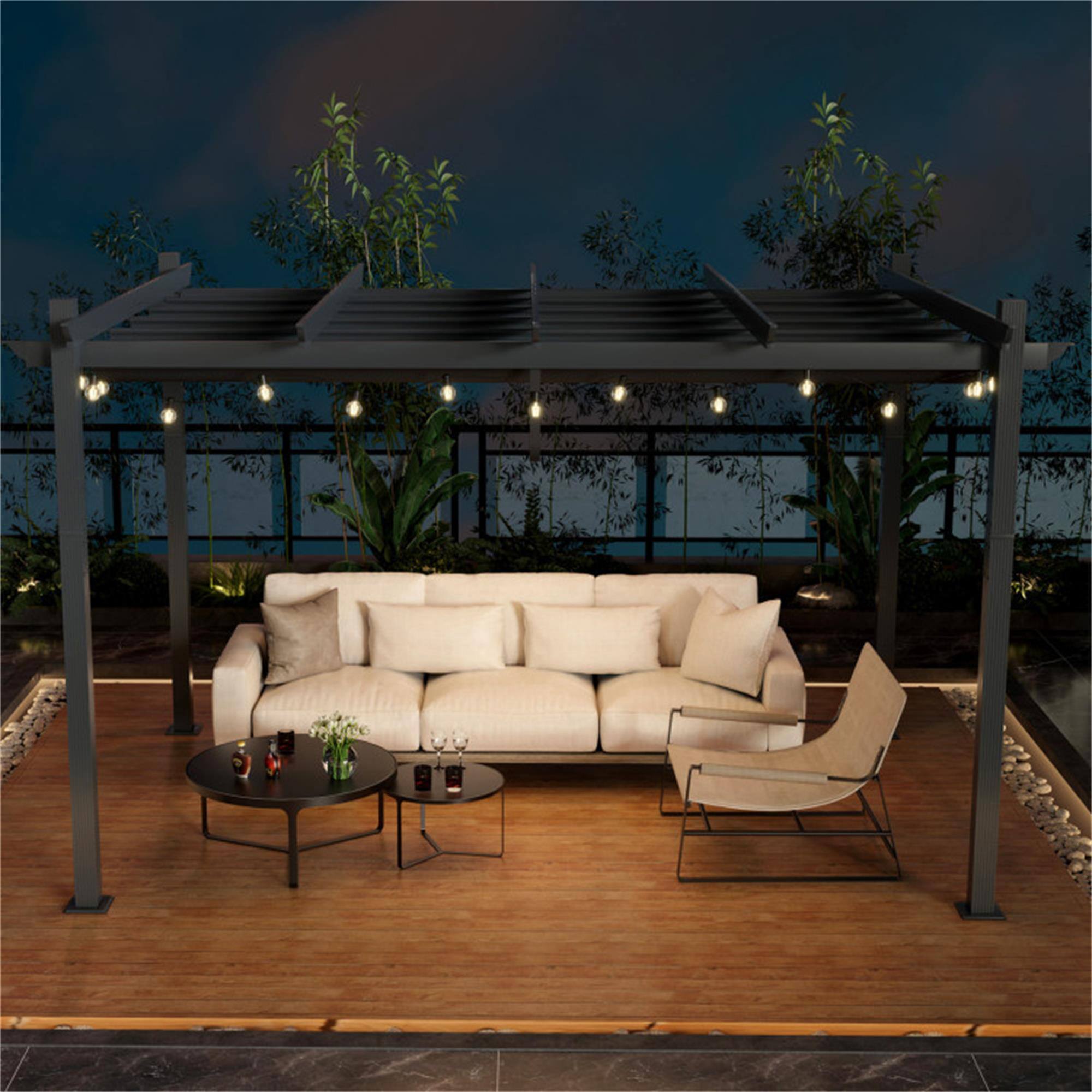 Alt View 2. Boyel Living - Gray Aluminum Retractable Pergola 120-in W x 156-in D x 84-in H - Gray.